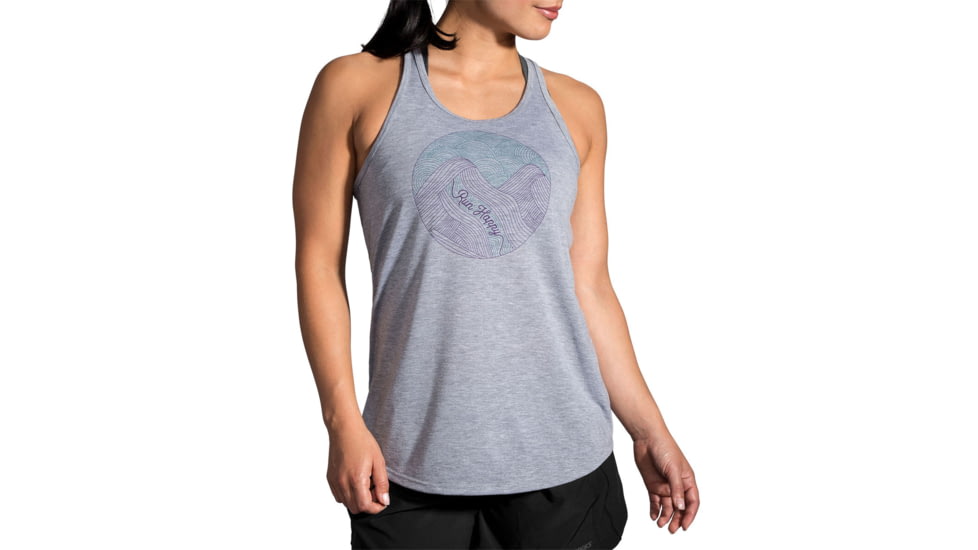 Brooks Distance Graphic Tank Top - Womens, Heather Ash/Run Happy, M, 221369048.03