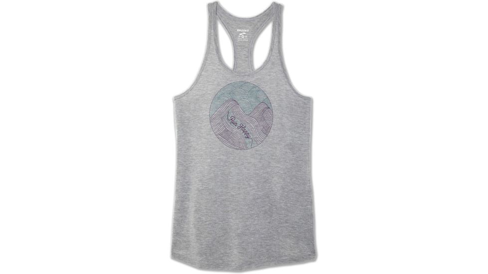 Brooks Distance Graphic Tank Top - Womens, Heather Ash/Run Happy, M, 221369048.03
