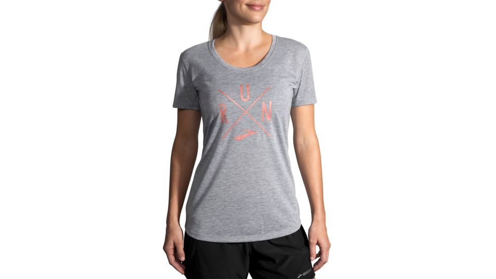 Brooks Distance Short Sleeve Running Shirt - Womens, Heather Ash/Run, M, 221364026.03