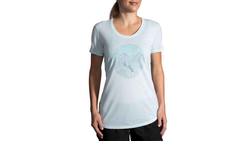 Brooks Distance Short Sleeve Running Shirt - Womens, Mint/Run Happy, L, 221364337.035