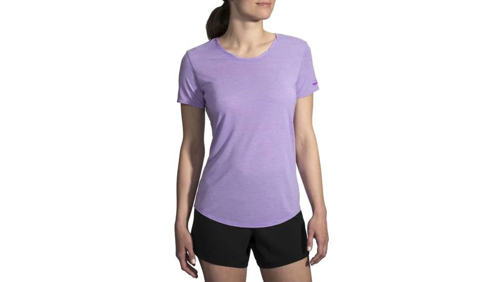 Brooks Distance Short Sleeve - Womens, Heather Lilac, Large, 221344551.035