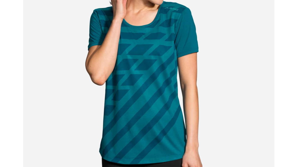 Brooks Distance Women's Running Short Sleeve Shirt, Heather Ocean/Ocean Track, Medium 221259-Heather Ocean/Ocean Track-M
