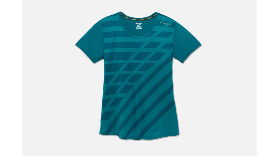 Brooks Distance Women's Running Short Sleeve Shirt, Heather Ocean/Ocean Track, Medium 221259-Heather Ocean/Ocean Track-M