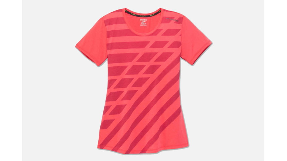 Brooks Distance Women's Running Short Sleeve Shirt, Race Pink/Race Pink Track, Large 221259-Race Pink/Race Pink Track-L