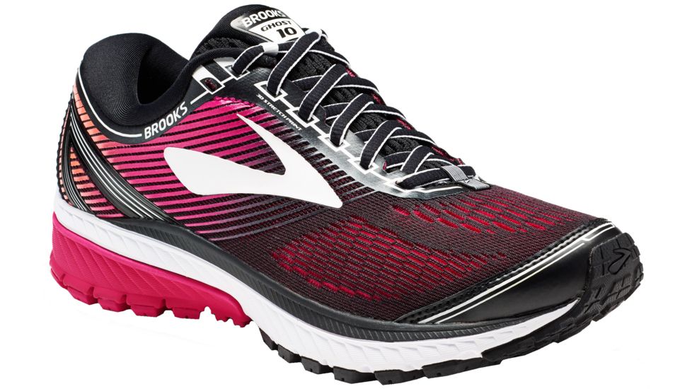 Brooks Ghost 10 Road Running Shoe - Women's-Black/Pink Peacock/Living Coral-Medium-6.5