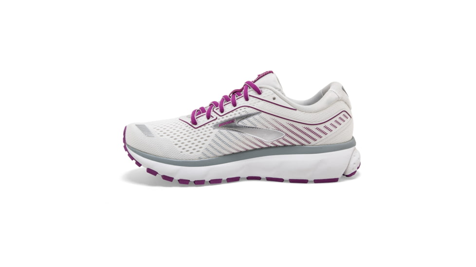 Brooks Ghost 12 Road Running Shoe - Womens, White/Grey/Hollyhock, Medium, 5.0, 1203051B186.050