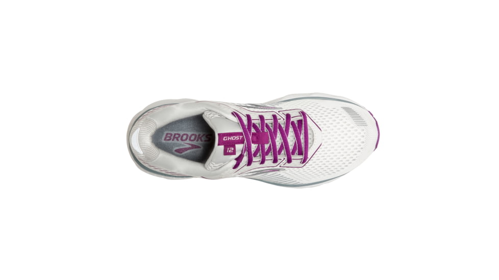 Brooks Ghost 12 Road Running Shoe - Womens, White/Grey/Hollyhock, Medium, 5.0, 1203051B186.050