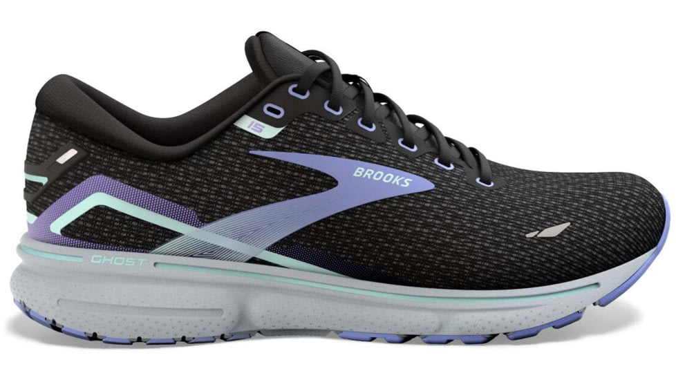 Brooks Ghost 15 Running Shoes - Womens, Medium, Black/Jacaranda/Salt, 6.0, 1203801B011.060