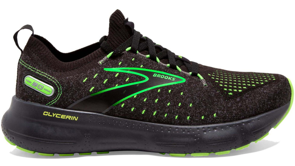 Brooks Glycerin StealthFit 20 Running Shoes - Mens, Black/Pearl/Green Gecko, 10.5, 1103841D092.105