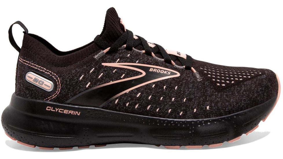 Brooks Glycerin StealthFit 20 Running Shoes - Womens, Medium, Black/Pearl/Peach, 7.5, 1203721B026.075