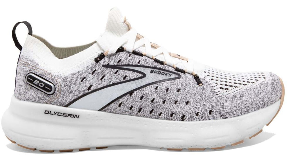 Brooks Glycerin StealthFit 20 Running Shoes - Womens, Medium, White/Black/Cream, 10.5, 1203721B163.105