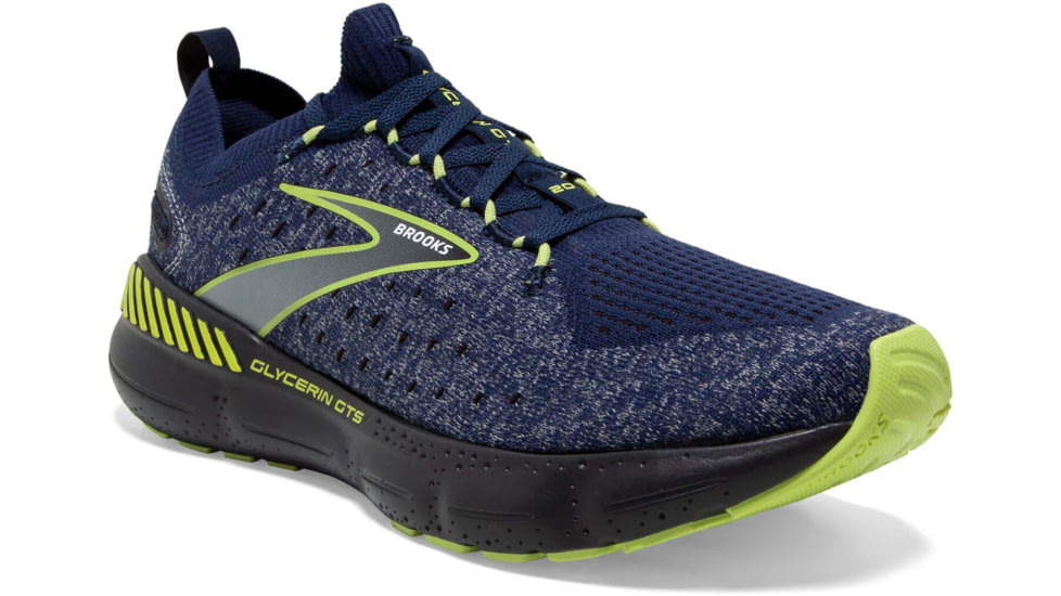 Brooks Glycerin StealthFit GTS 20 Running Shoes - Mens, Blue/Ebony/Lime, 12.0, 1103851D404.120