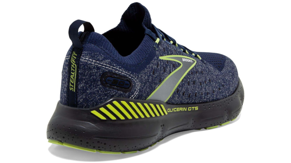 Brooks Glycerin StealthFit GTS 20 Running Shoes - Mens, Blue/Ebony/Lime, 12.0, 1103851D404.120