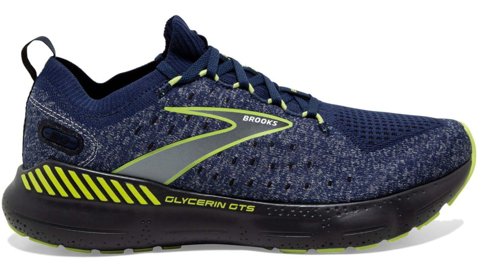 Brooks Glycerin StealthFit GTS 20 Running Shoes - Mens, Blue/Ebony/Lime, 12.0, 1103851D404.120