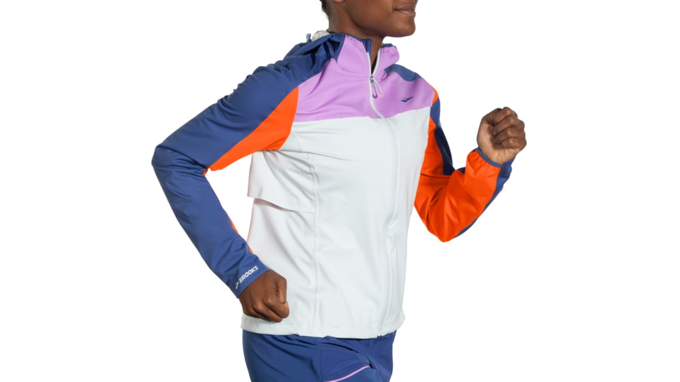 Brooks High Point Waterproof Jacket - Womens, Lt Slate/Bright Orange/Aegean, Medium, 221608477.030