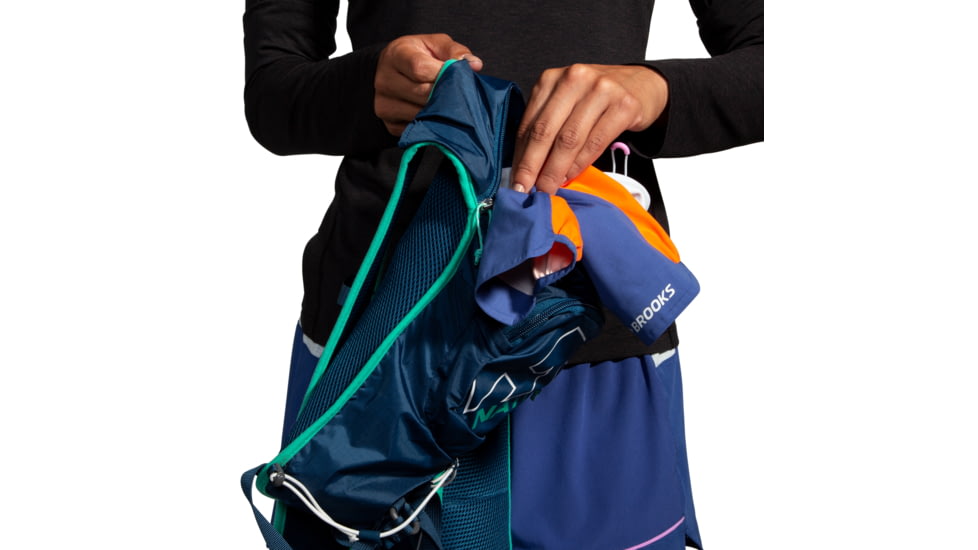 Brooks High Point Waterproof Jacket - Womens, Lt Slate/Bright Orange/Aegean, Medium, 221608477.030