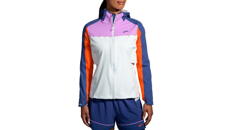 Brooks High Point Waterproof Jacket - Womens, Lt Slate/Bright Orange/Aegean, Medium, 221608477.030