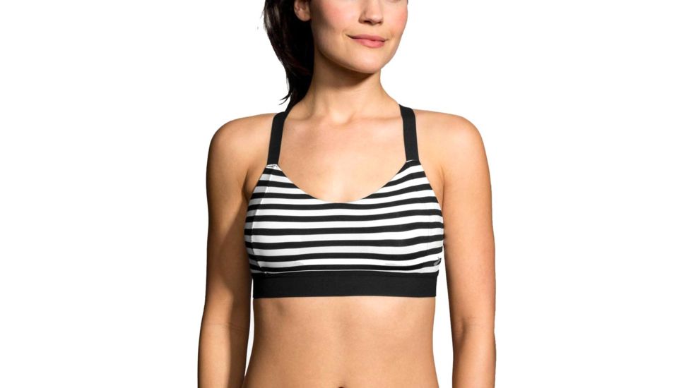Brooks Hot Shot Bra, White/Black Stripe/Black, Extra Large, 300632-WHT-BLKS-BLK-XL