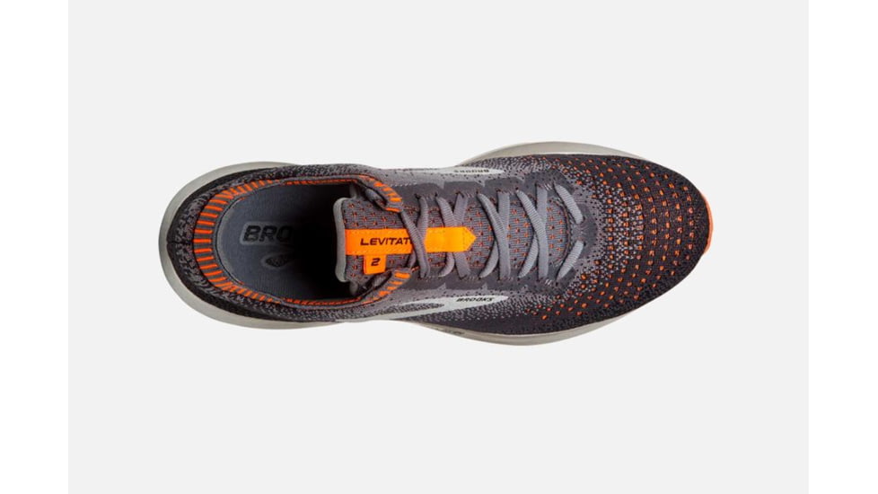 Brooks Levitate 2 Mens Road Running Shoes, Grey/Black/Orange, 10 US, Medium, 1102901D026.100