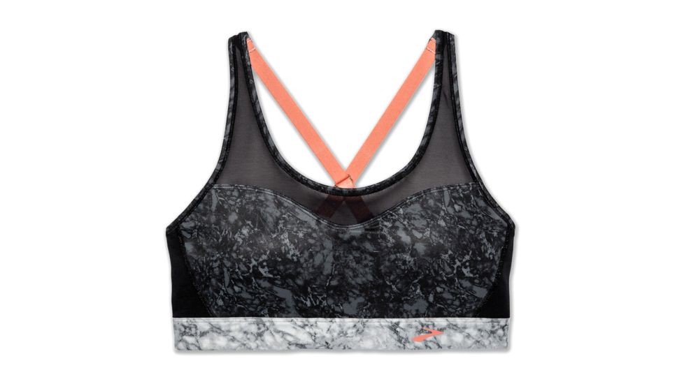 Brooks Moving Comfort FastForward Crossback Bra - Womens, Black Marble/Rose Gold, S, 300633089.025