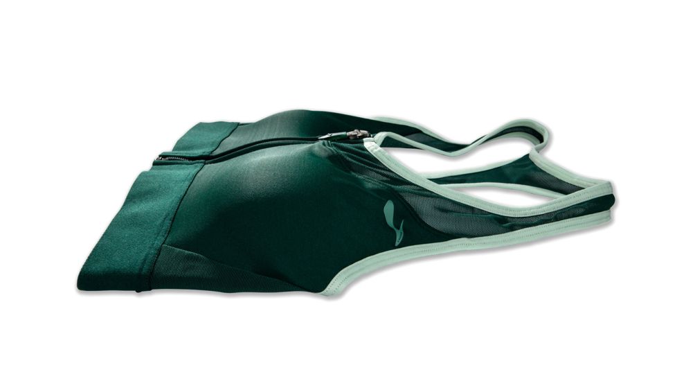 Brooks Moving Comfort FastForward Zip Bra - Womens, Forest/Mint, L, 300637325.035