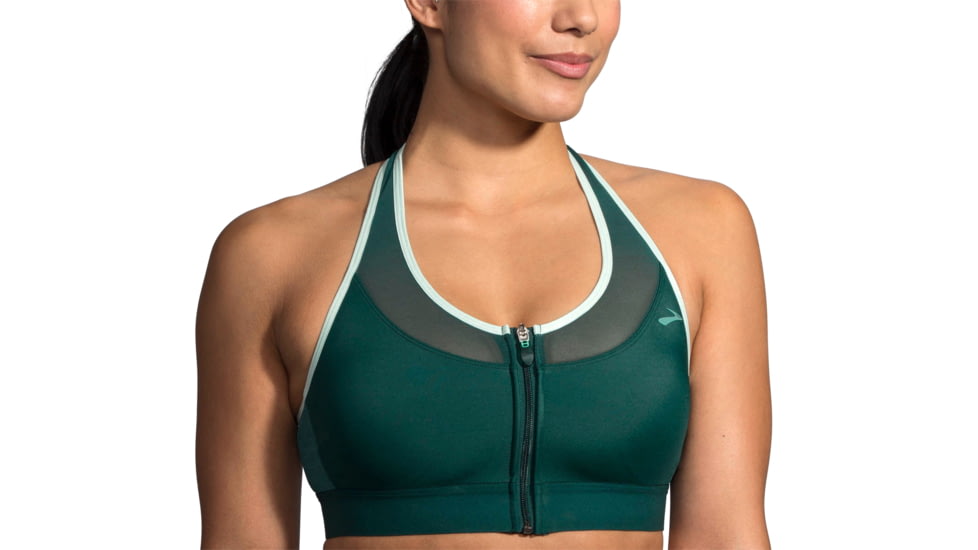 Brooks Moving Comfort FastForward Zip Bra - Womens, Forest/Mint, L, 300637325.035
