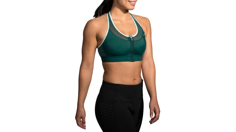 Brooks Moving Comfort FastForward Zip Bra - Womens, Forest/Mint, L, 300637325.035