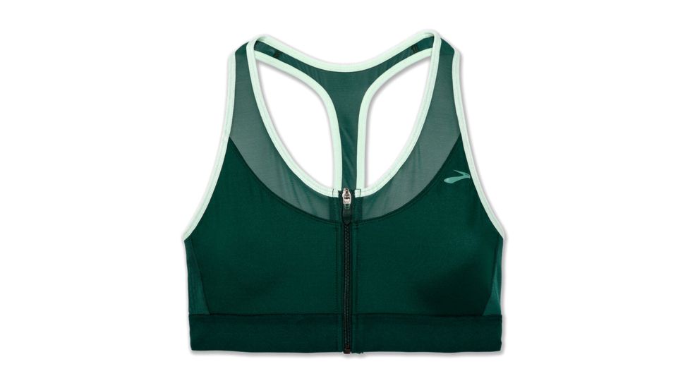 Brooks Moving Comfort FastForward Zip Bra - Womens, Forest/Mint, L, 300637325.035