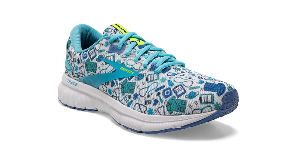 Brooks Trace 2 Running Shoes - Womens, Medium, White/Nightlife/Bluefish, 6.0, 1203751B135.060