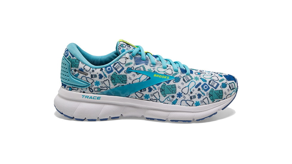 Brooks Trace 2 Running Shoes - Womens, Medium, White/Nightlife/Bluefish, 6.0, 1203751B135.060