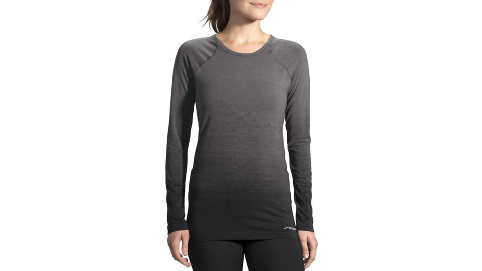 Brooks Women's Streaker Long Sleeve Running Shirt, Black/Oxford, Large, 221142036.035