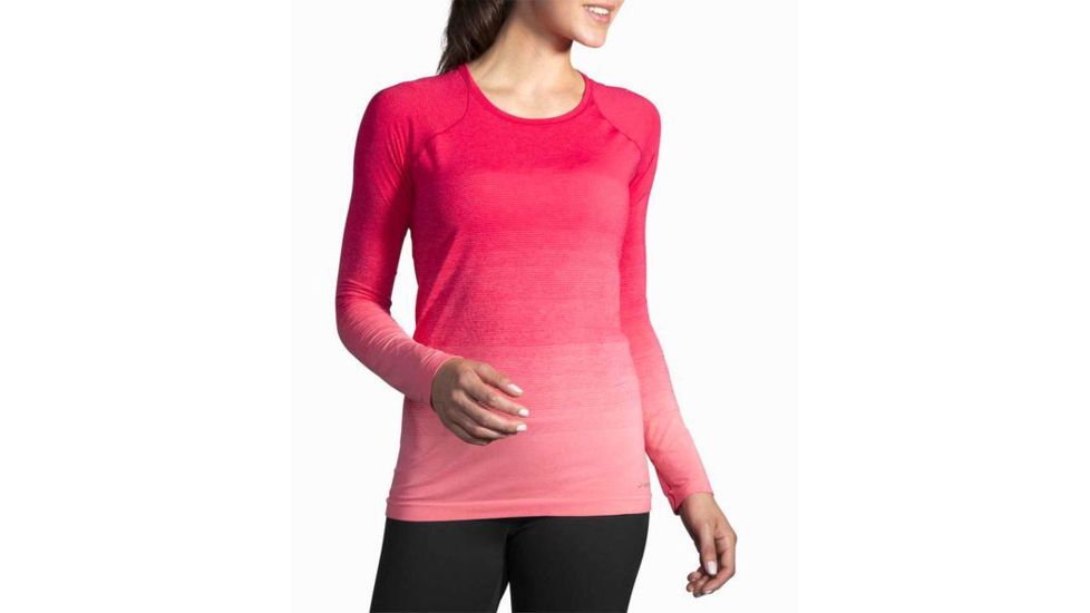 Brooks Women's Streaker Long Sleeve Running Shirt, Dahlia/Salmon, Large, 221142679.035