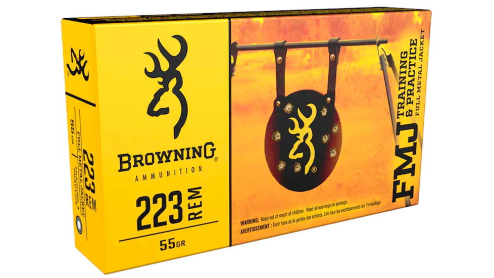 Browning 223 Remington 55 Grain FMJ Centerfire Rifle Ammo, 20 Round, B192802231