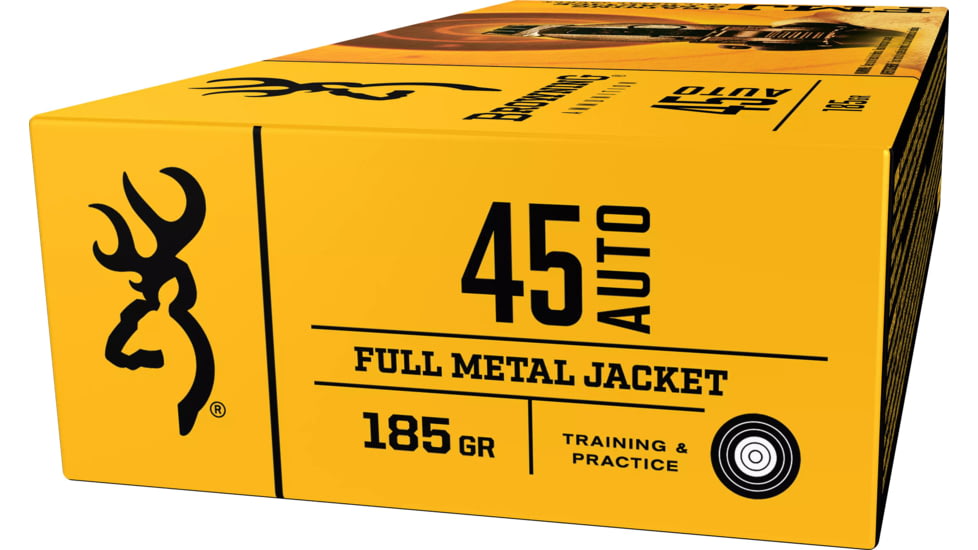 Browning .45 ACP, 185 Grain, Full Metal Jacket FMJ, Brass Cased, Centerfire Pistol Ammo, 50 Rounds, B191800452