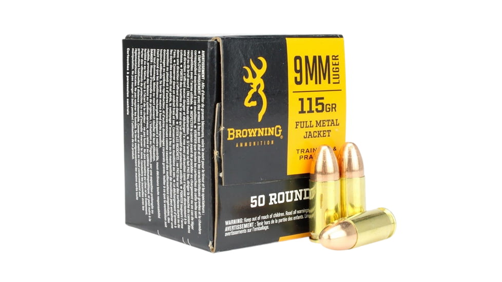 Browning Ammo 9mm 115gr Full Metal Jacket Pistol Ammo50 Per Box/20 Case, B191800093