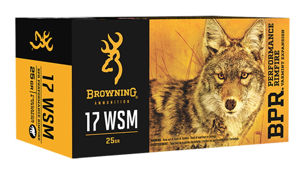 Browning BPR .17 Winchester Super Magnum 25 grain Polymer Tip Rimfire Ammo, 50 Rounds, B196117050