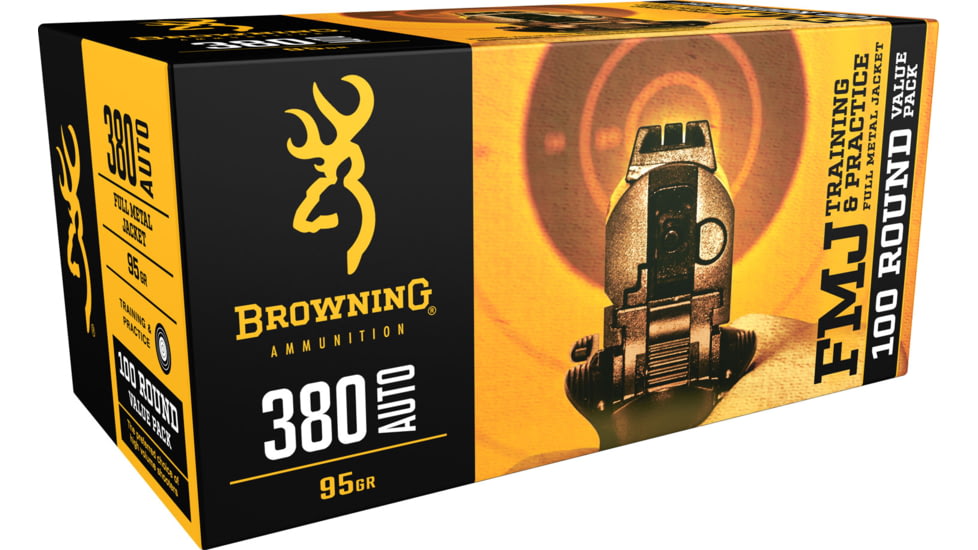 Browning FMJ .380 ACP 95 grain Full Metal Jacket Centerfire Pistol Ammo, 100 Rounds, B191803804