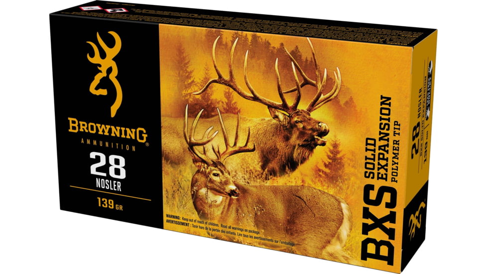 Browning BXS .28 Nosler 139 grain Solid Expansion Polymer Tip Centerfire Rifle Ammo, 20 Rounds, B192400281