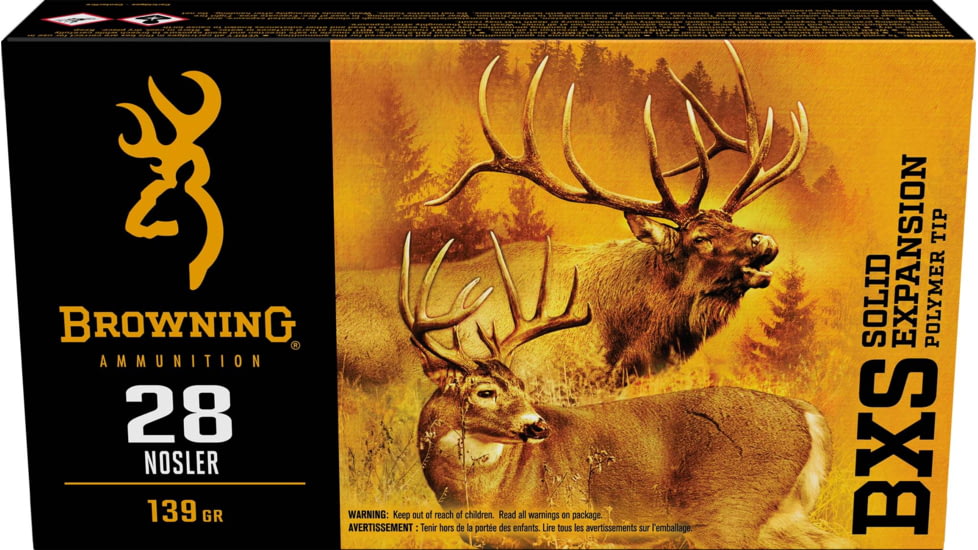 Browning BXS .28 Nosler 139 grain Solid Expansion Polymer Tip Centerfire Rifle Ammo, 20 Rounds, B192400281