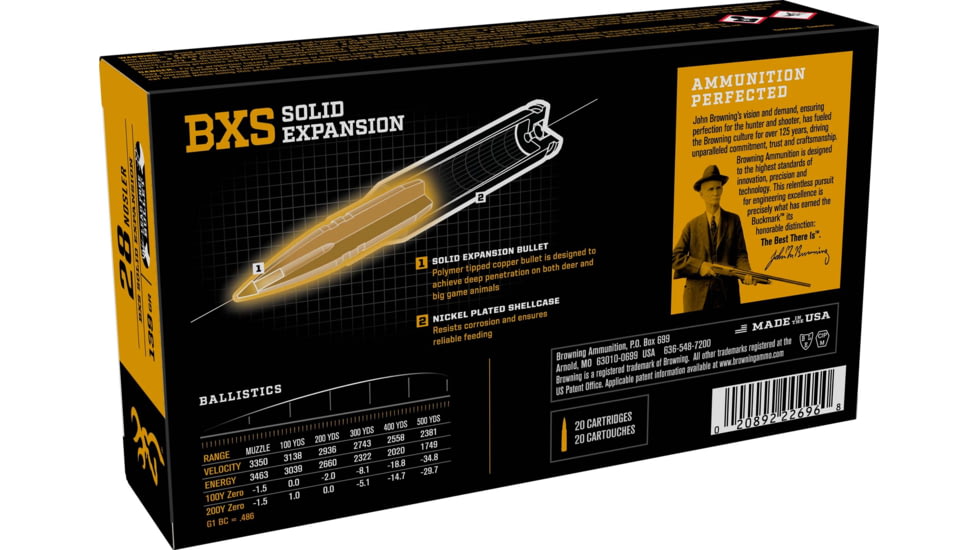 Browning BXS .28 Nosler 139 grain Solid Expansion Polymer Tip Centerfire Rifle Ammo, 20 Rounds, B192400281