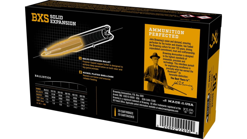 Browning BXS .28 Nosler 139 grain Solid Expansion Polymer Tip Centerfire Rifle Ammo, 20 Rounds, B192400281