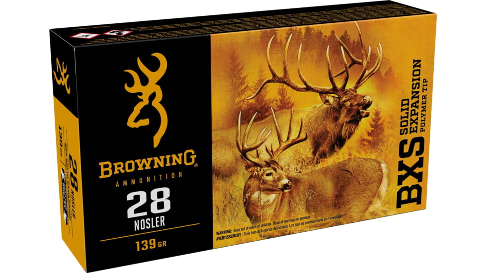 Browning BXS .28 Nosler 139 grain Solid Expansion Polymer Tip Centerfire Rifle Ammo, 20 Rounds, B192400281