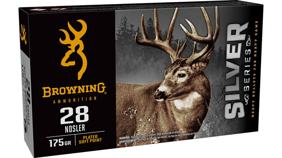 Browning Ammo Silver .28 Nosler 175 Grain Rifle Ammo, 20 Rounds, B192600281