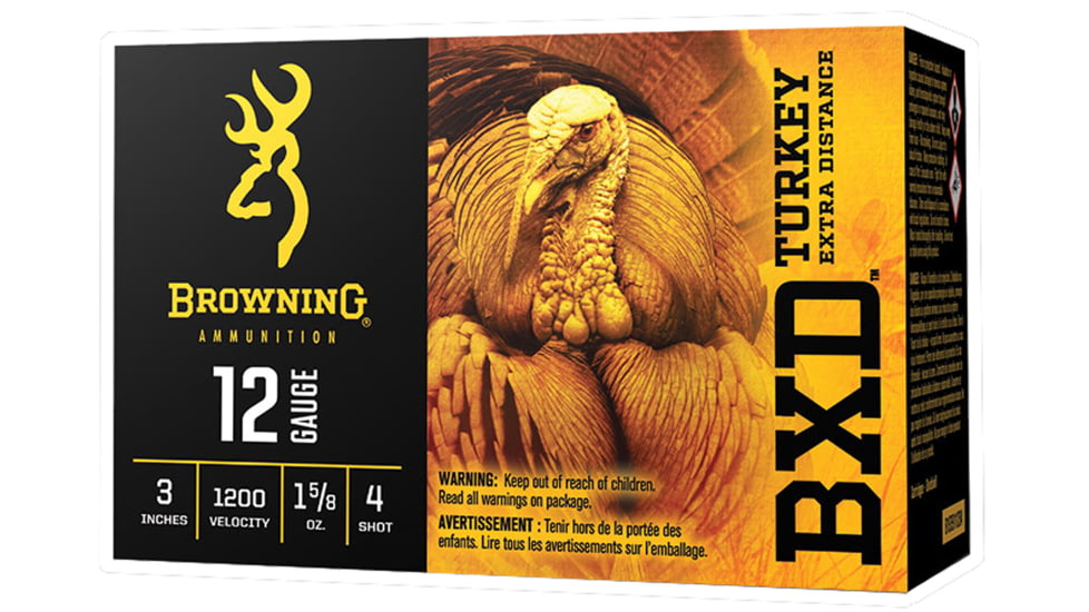 Browning BXD Turkey 12 Gauge 3 in 1 5/8 oz #4 Centerfire Shotgun Shot Ammo, 10 Rounds, B193911234