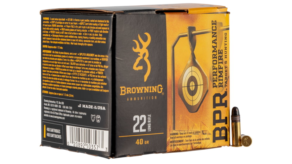 Browning BPR .22 Long Rifle 40 grain Lead Round Nose Rimfire Ammo, 1600 Rounds, B194122400-CS