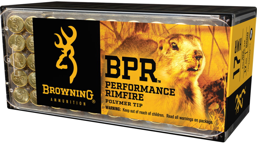 Browning BPR .17 Hornady Magnum Rimfire 17 grain Polymer Tip Rimfire Ammo, 50 Rounds, B195117050