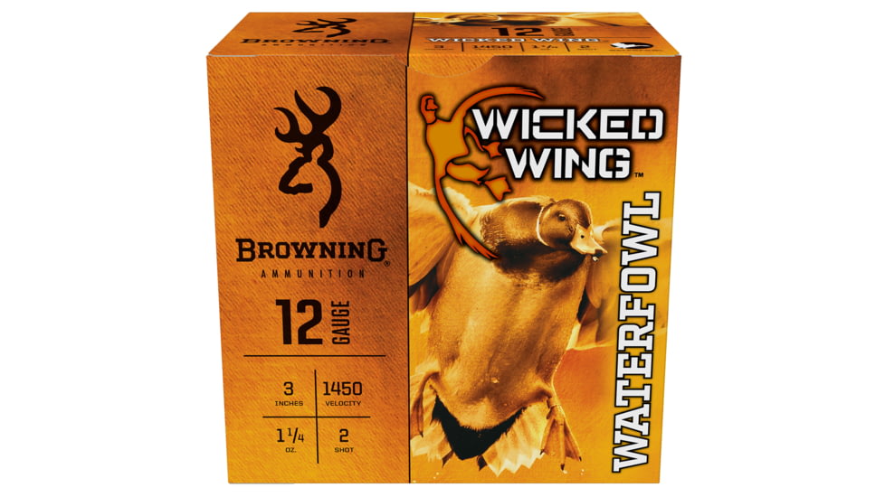 Browning Ammo Wicked Wing 12Gauge 3 in 1 1/4Oz 2Shot Shotgun Ammo, 25 Per Box/10 Case, B193421232