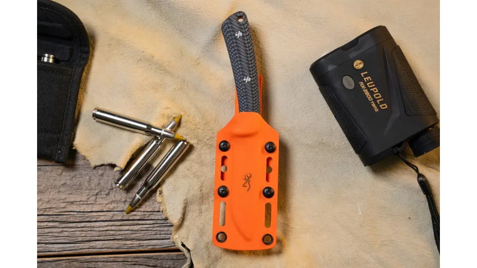 Browning Back Country Fixed Blade Knife - Box, 3.5in, D2 High Carbon Steel, Drop Point, G10 Handle, Blaze, 3220522B