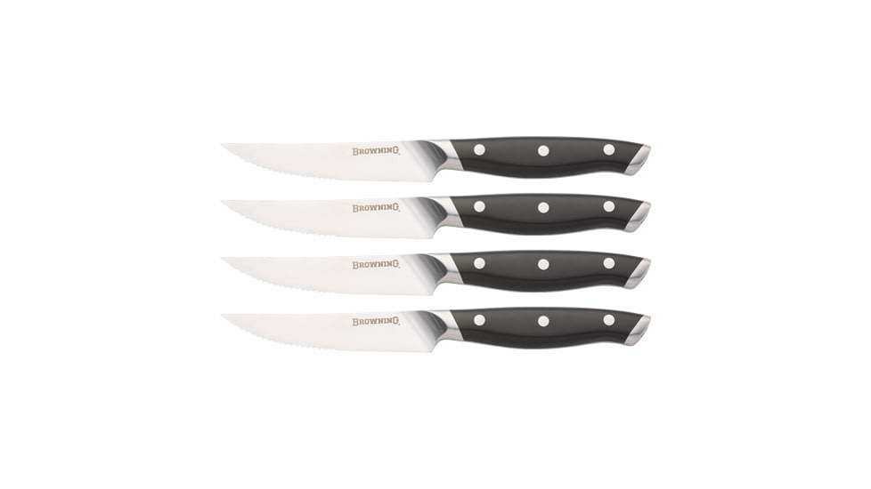 Browning 4-Piece Steak Knife Set, 4.25in, 3Cr13MoV Stainless Steel, Partially Serrated Blades, Polymer Handle Scales, 3220444B
