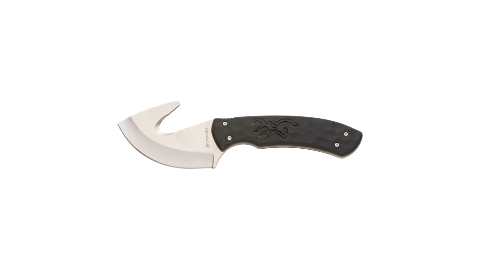 Browning Primal Breakdown Gut Hook/Caper Knife, 3in, 8Cr13moV Stainless Steel, Full Tang, Black Matte Rubber Handle, 3220433